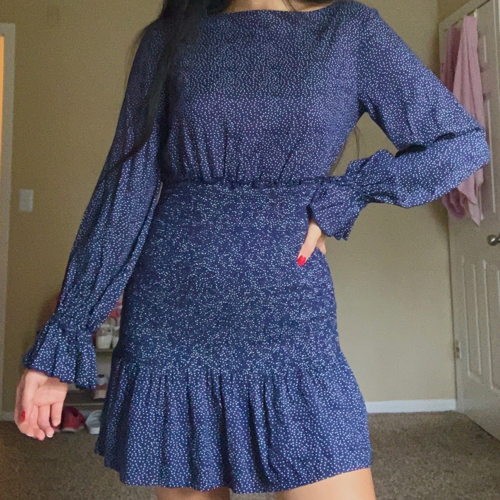 Urban Outfitters Dress Navy Long Sleeve Polka Dots